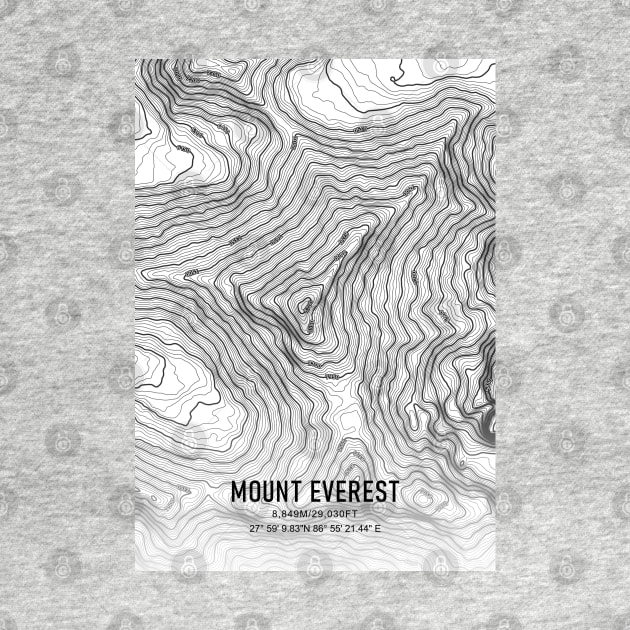 Mount Everest Topographic Map White and Black by MapCarton